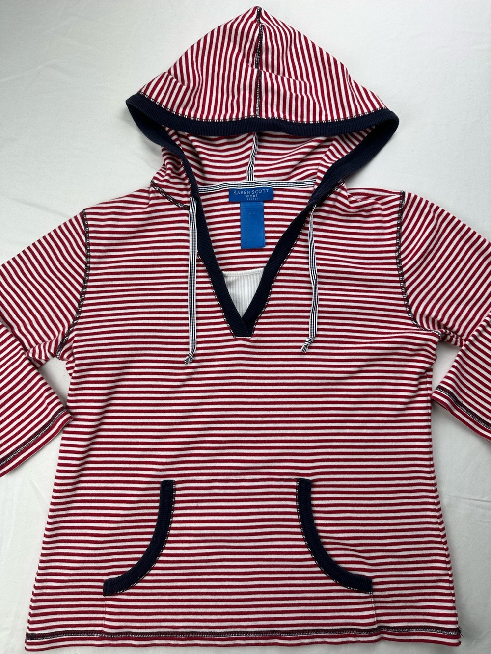 Fisherman Loghtweight Hoodie Striped Nautical Coastal Beach Ocean Americana M